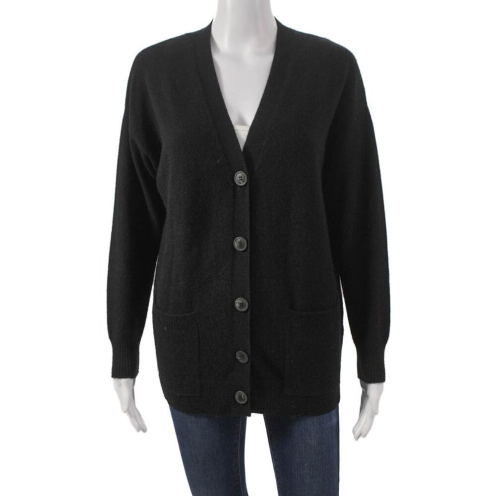 Naadam Womens Cashmere V-Neck Cardigan Black Long Sleeve Size XS